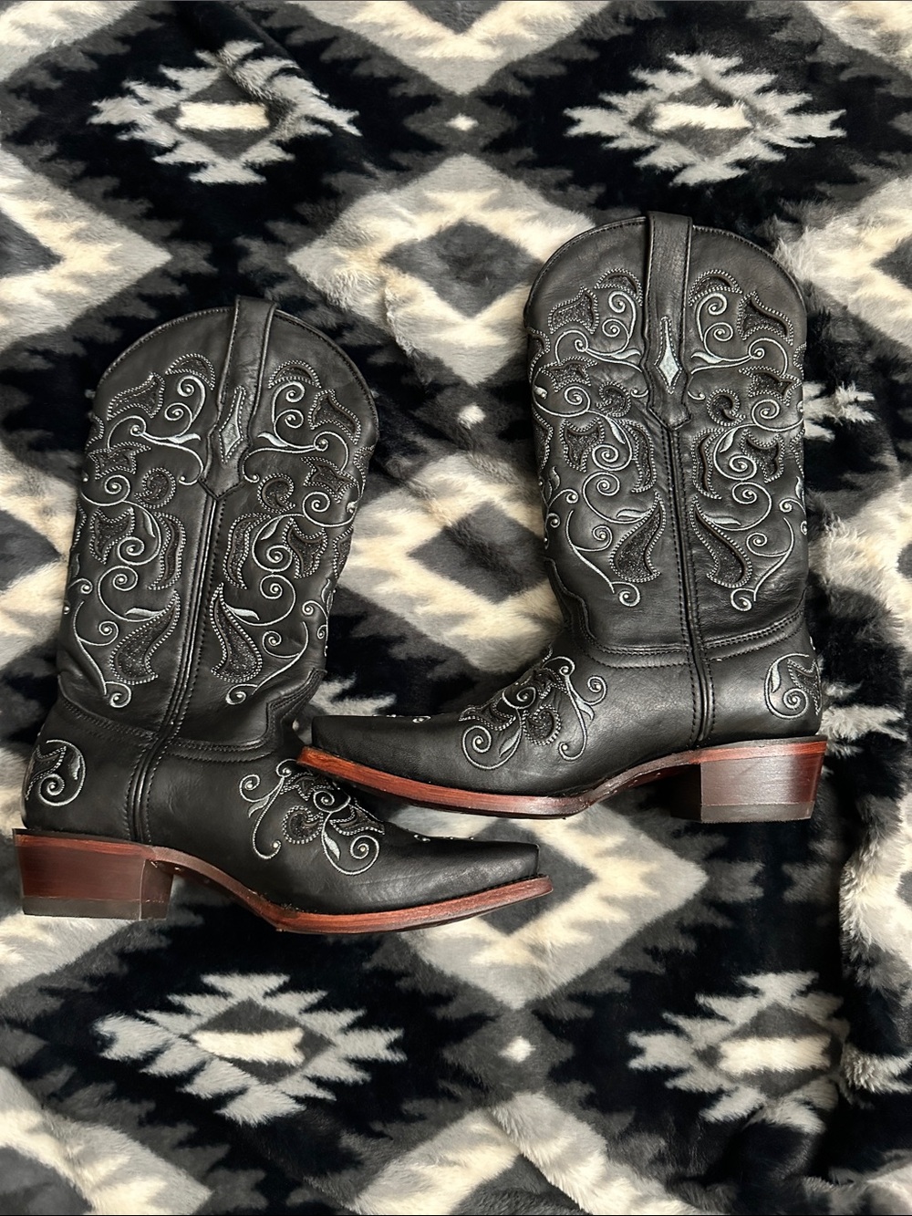 Wildflowers Black Embroidered Western Heeled Boots